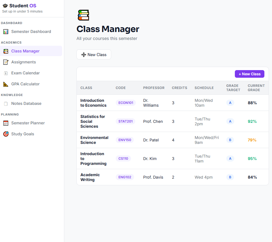 Student OS app tracker