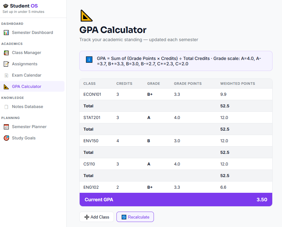 Student OS app tracker
