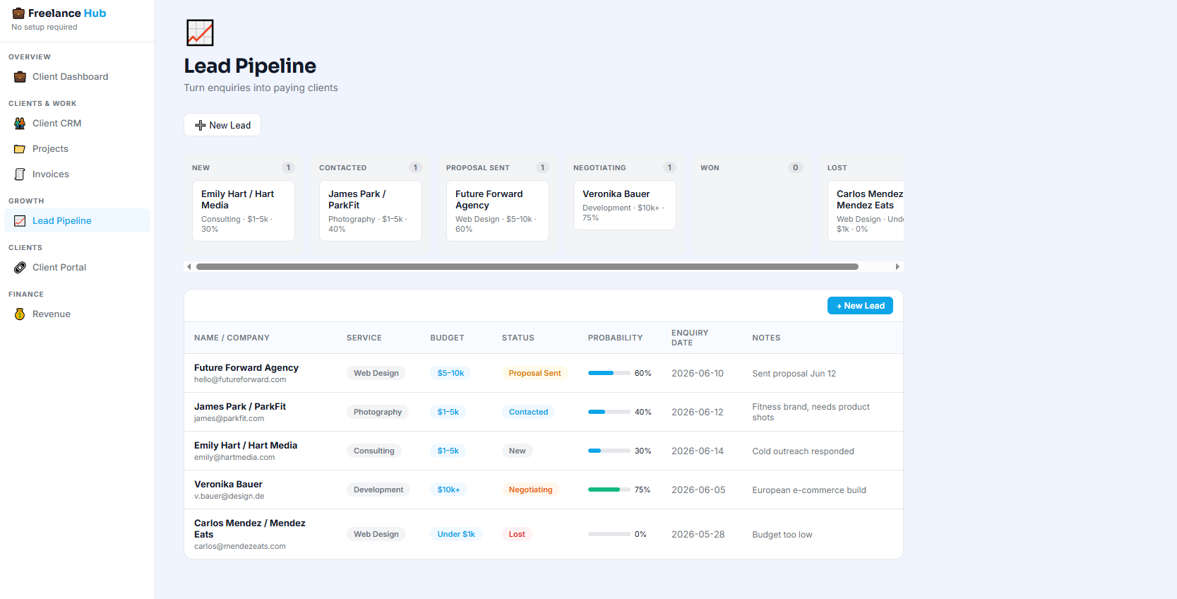 Freelance client template app