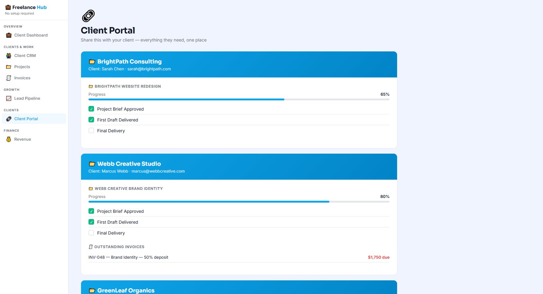 Freelance client template app